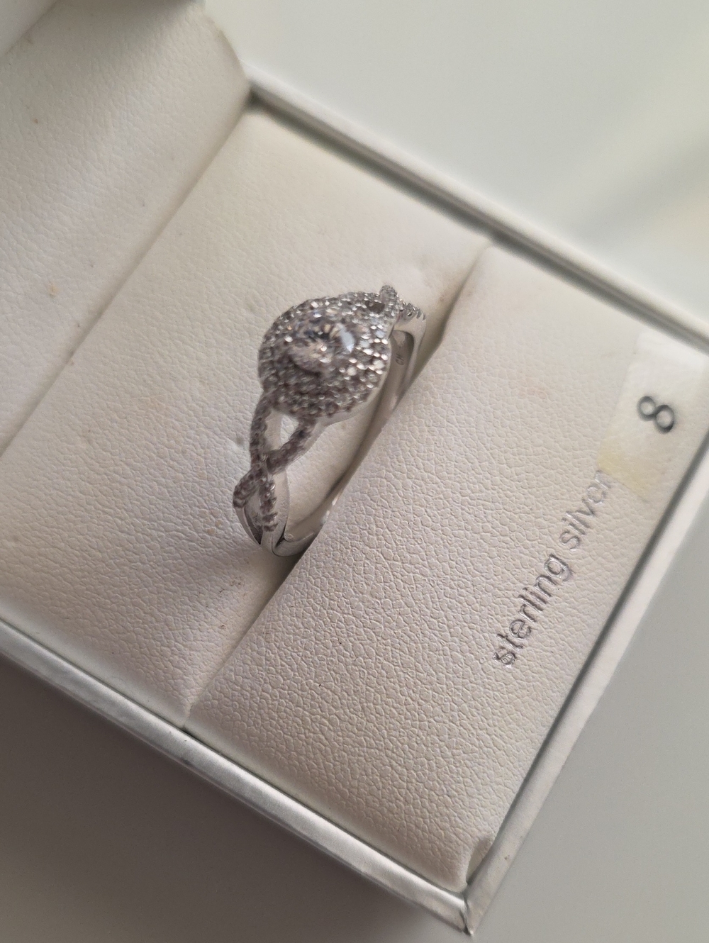 Sterling Silver White Halo Twist Engagement Ring